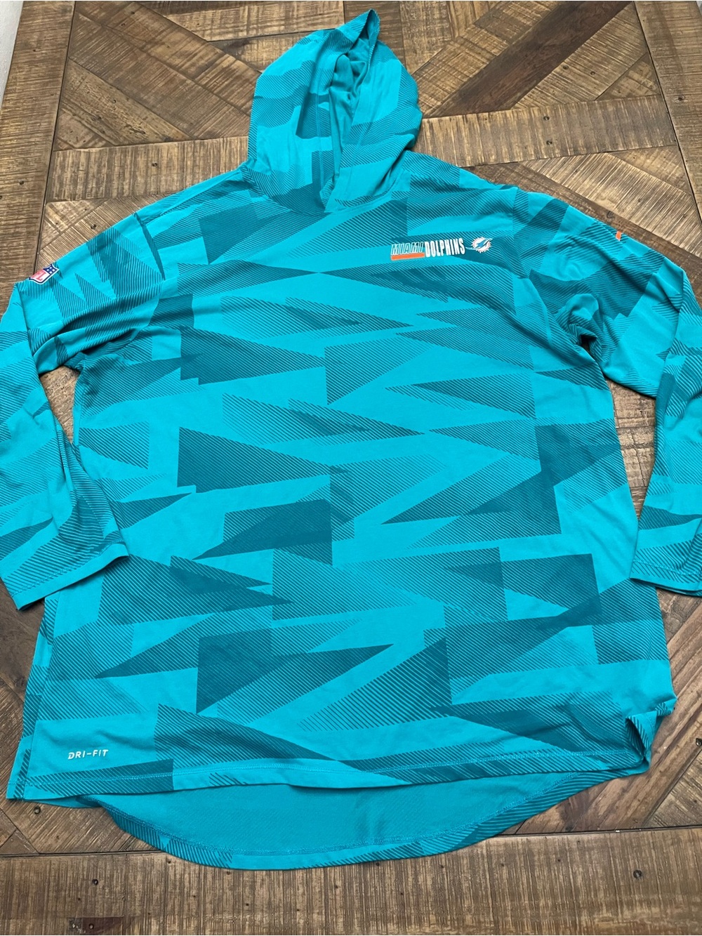 Nike Men's XXL Miami Dolphins NFL Sideline Impact Dri-FIT Hoodie Long Sleeve Tee